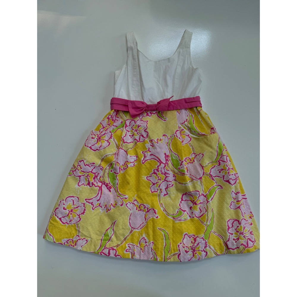 Lilly Pulitzer Girls Floral Fit and Flare Dress Yellow Pink White Size 10